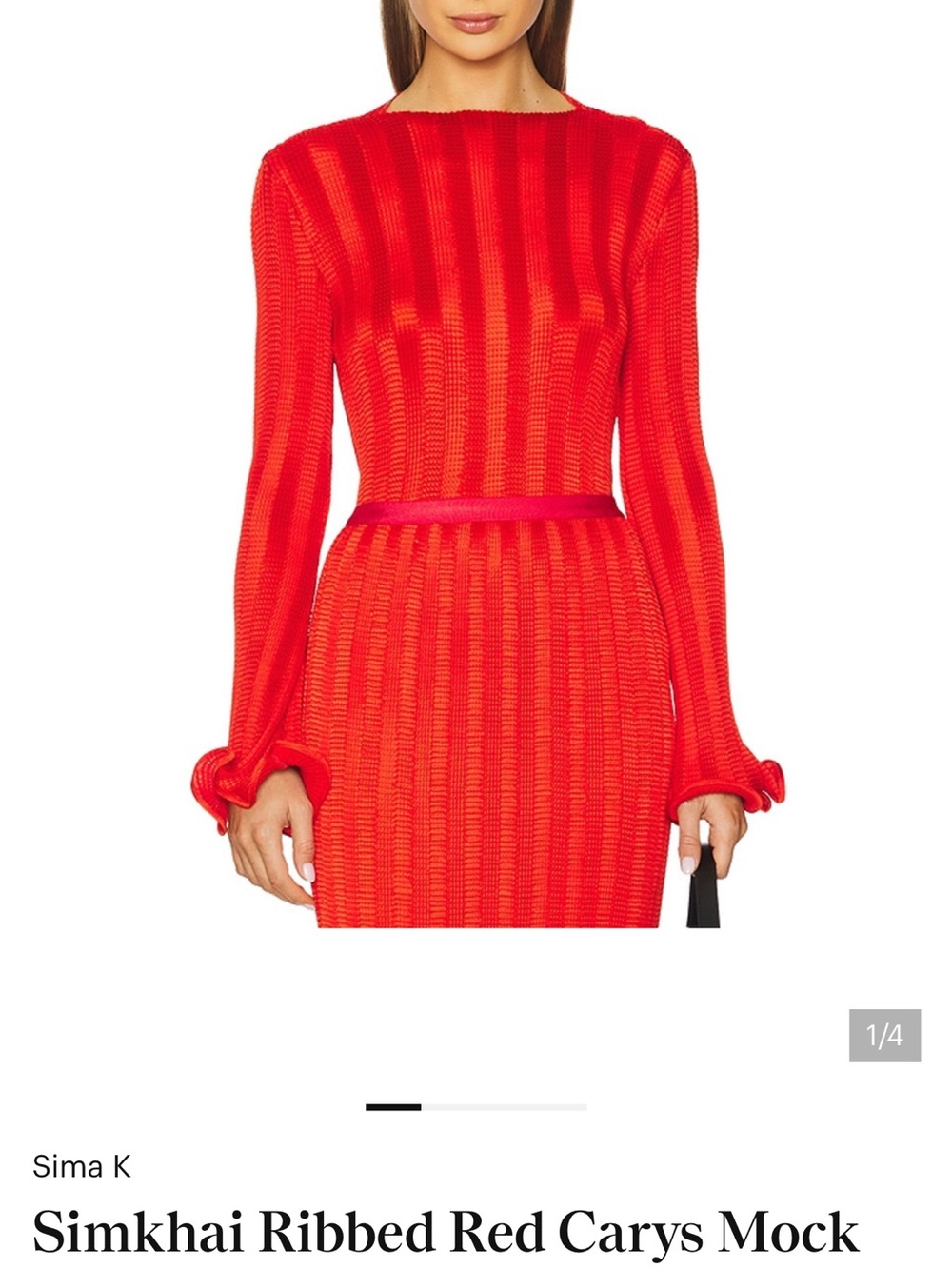 Simkhai Red Ribbed Mock-Neck Women’s Top